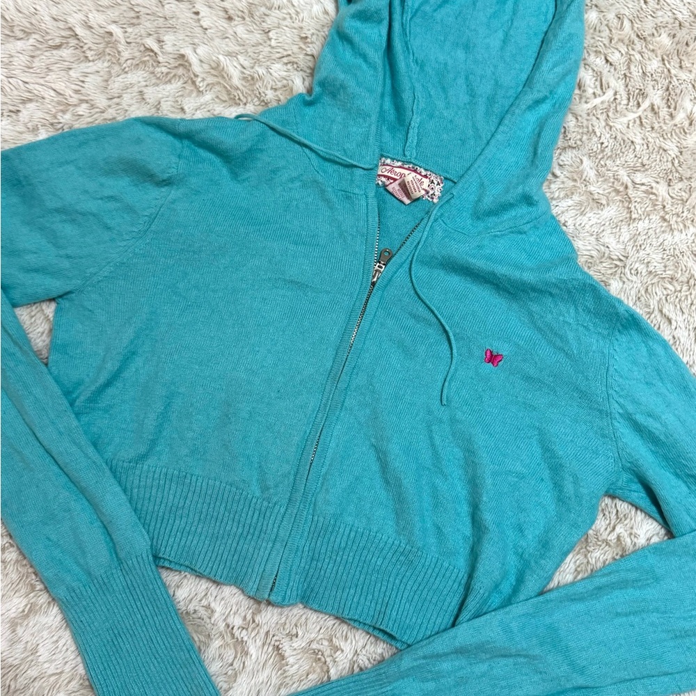 GRAIL Aeropostale cropped blue zip up hoodie with pink butterfly